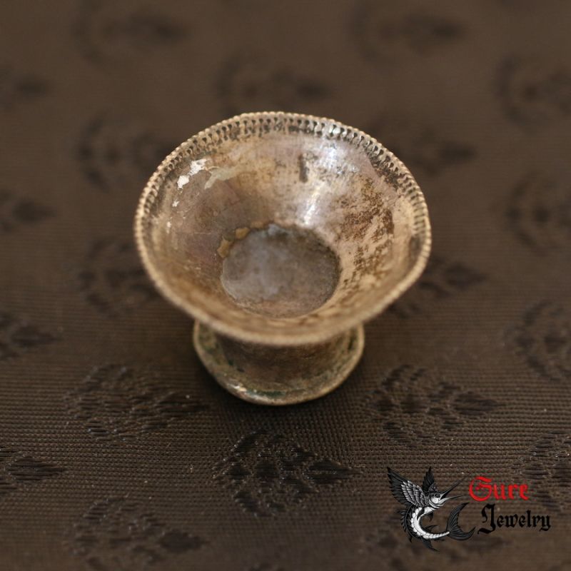 Front view of handmade silver Karen hilltribe cup earring plug showing flared front design Front view of handmade silver Karen hilltribe cup earring plug showing flared front design