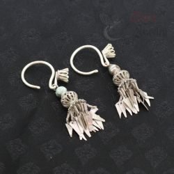 top side angle – pair of vintage lahu musur silver flower earrings top view