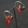 Antique Yao silver earrings with red glass circles – hanging display front view