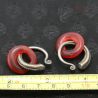 Antique Yao silver earrings with red glass circles – with ruler for size reference