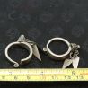 WITH RULER-1: Antique silver Yao earrings with leaf pendants, size reference with ruler.