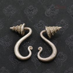 ANTIQUE YAO TRIBAL SILVER EARRINGS – TOP SIDE ANGLE VIEW 1