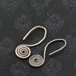 ANTIQUE SILVER YAO EARRINGS SPIRAL ORNAMENT TOP SIDE ANGLE VIEW 1
