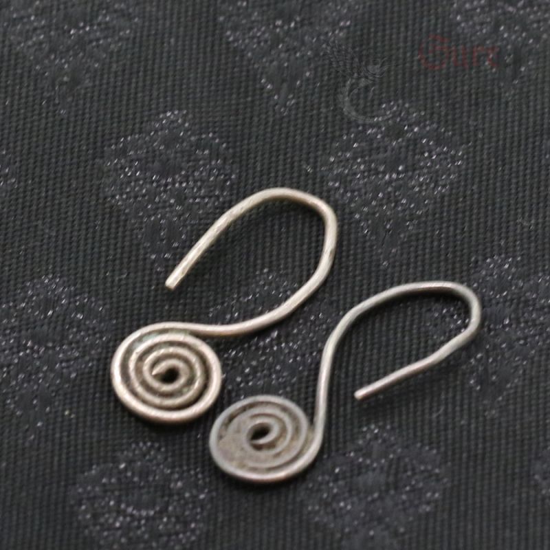 ANTIQUE SILVER YAO EARRINGS SPIRAL ORNAMENT TOP SIDE ANGLE VIEW 1