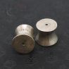 Top side angle – antique silver Palaung ear plugs, Shan States Burma, pair view 1