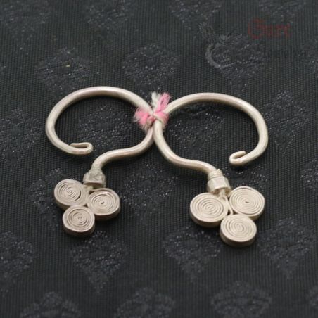 TOP ANGLE – ANTIQUE YAO SILVER SPIRAL EARRINGS PAIR