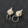 Silver Yao seed bag earrings top side angle close-up – curved hollow pod design symbolizing fertility and abundance