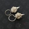 Silver Yao seed bag earrings top side angle pair view – contemporary tribal silver jewelry collectible