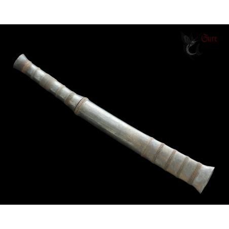 Antique Shan State silver ceremonial dagger with sheath top side angle