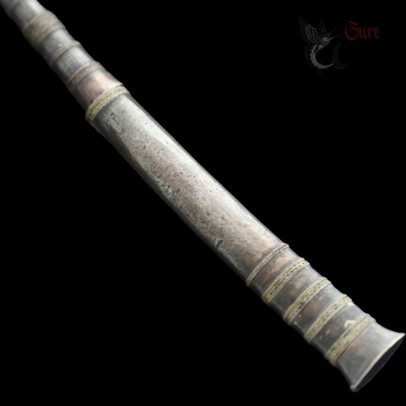 Antique Shan State silver ceremonial dagger top side angle
