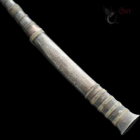 Antique Shan State silver ceremonial dagger top side angle