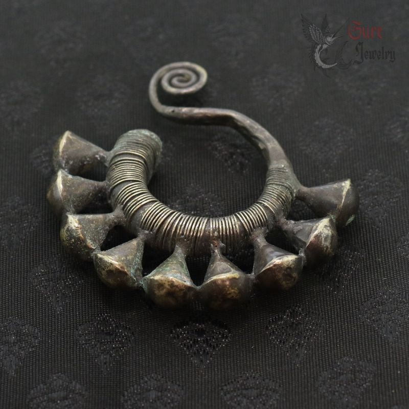 Miao Dong silver earring top side angle view