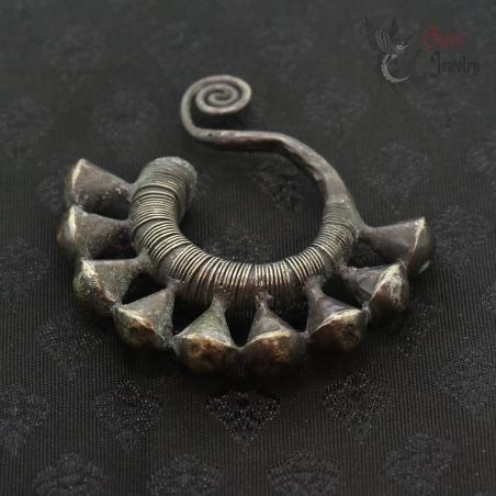 Miao Dong silver earring top side angle view