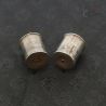 Collectible Myanmar silver ear plugs, Mon Karen style, top side perspective