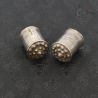 Traditional silver ear plugs from Myanmar, Mon Karen tribal jewelry, top side angle view