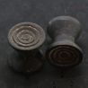 Antique Dayak ironwood ear plugs pair Borneo tribal jewelry top side angle 3