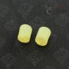 TOP SIDE ANGLE-5: Pair of ethnographic glass ear plugs from northern Myanmar, top and side angle on dark background