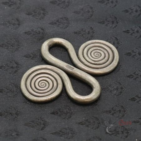 Miao Dong silver apron fastener top side angle view Guizhou