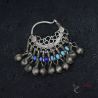 Vintage Central Asian tribal silver earring crescent design top side angle