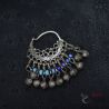 Kuchi style tribal earring oxidized silver with blue beads top view detail