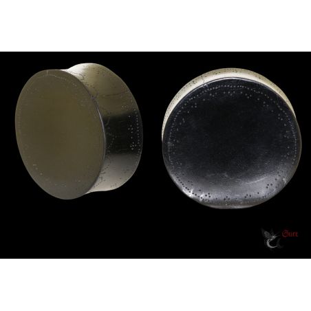 Hand-carved black wood earlobe plugs pair from Attapeu Laos front angled view